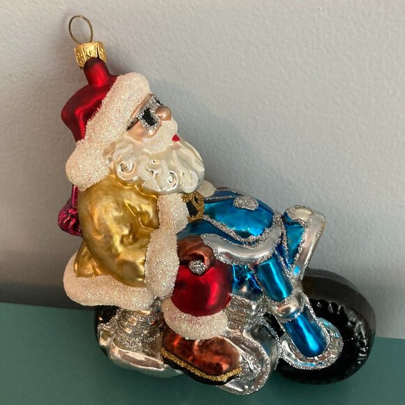 Biker Santa Ornament - Hand-Blown Glass - Picture 6 of 11